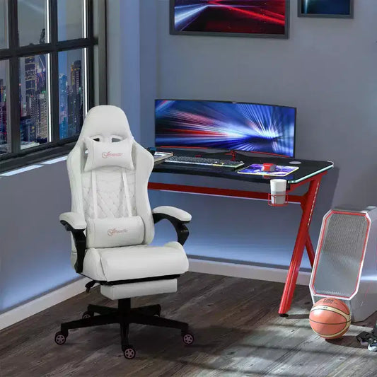 Sedia da gaming ergonomica in pelle PU, sedia da ufficio/computer da corsa con ruote girevoli, poggiapiedi estraibile, poggiatesta, supporto lombare e braccioli