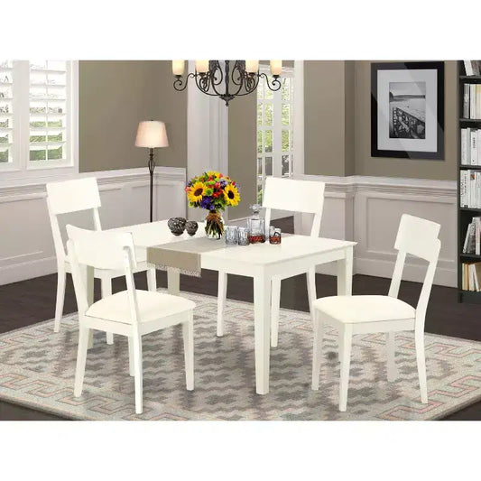 HomeStock Set da pranzo 5 pezzi in legno massello con finitura lino bianco - 4 posti