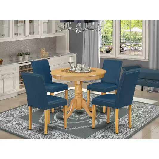 Tavolo da Pranzo Rotondo per 4 Persone - Tavolo da Cucina da 90 cm con 4 Sedie - Finitura Rovere Moderna