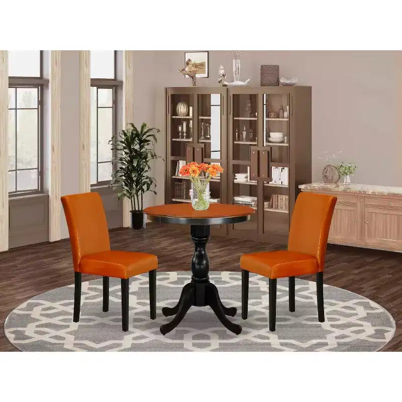 Set da pranzo 3 pezzi con piano in legno massello finitura nera e ciliegio con schienale alto - Posti 4
