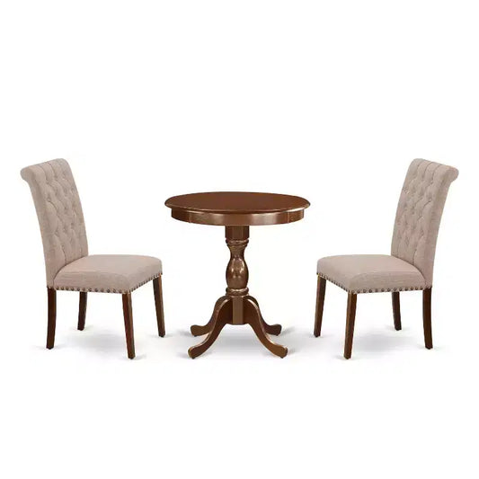 3-Piece Mahogany Finish Solid Wood Top - Upholstered Dining Room Set - Seats 4
