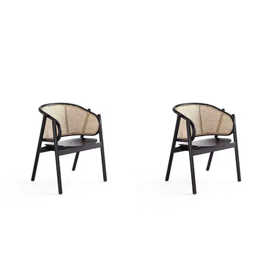 Set di 2 Poltrone Versailles in Legno Nero/Rattan Naturale - Manhattan Comfort: Struttura in Frassino Massiccio, Nessun Montaggio Richiesto