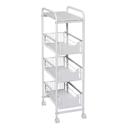 Honey-Can-Do 4 Tier Slim Cart with Pull-Out Baskets: Black Kitchen Cart, Powder-Coated Steel, Locking Wheels