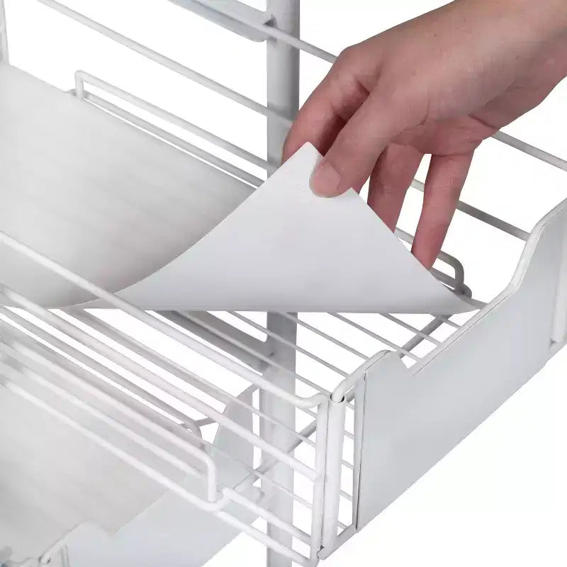 Carrello sottile a 4 ripiani con cestini estraibili: carrello da cucina nero, acciaio verniciato a polvere, ruote con blocco