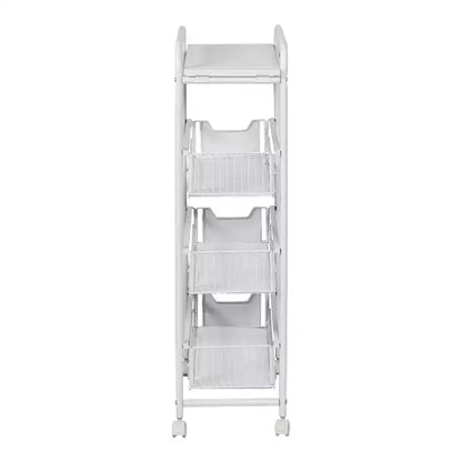Carrello sottile a 4 ripiani con cestini estraibili: carrello da cucina nero, acciaio verniciato a polvere, ruote con blocco