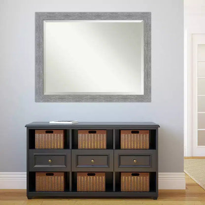 Specchio da parete rustico con cornice in corteccia grigia 45"x35" - Bordo smussato, cornice in polistirene, nessun assemblaggio richiesto