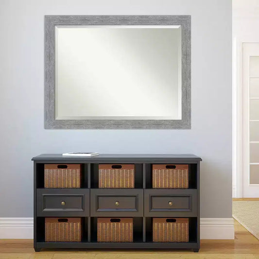 Specchio da parete rustico con cornice in corteccia grigia 45"x35" - Bordo smussato, cornice in polistirene, nessun assemblaggio richiesto