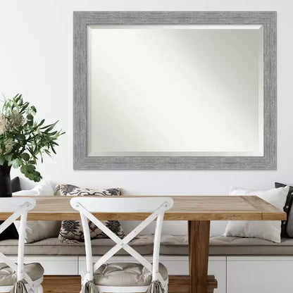 Specchio da parete rustico con cornice in corteccia grigia 45"x35" - Bordo smussato, cornice in polistirene, nessun assemblaggio richiesto