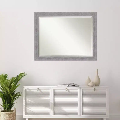 Specchio da parete rustico con cornice in corteccia grigia 45"x35" - Bordo smussato, cornice in polistirene, nessun assemblaggio richiesto