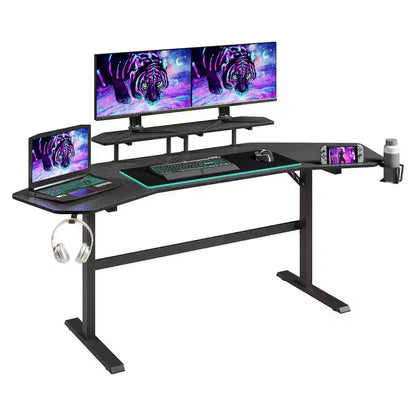 Scrivania da Gaming con Ripiani e Supporto per Accessori