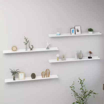 Wall Shelf Set of 4 White MDF Long Wall Shelf Rectangular