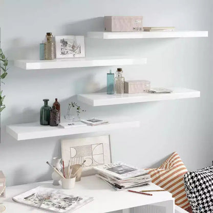Wall Shelf Set of 4 High gloss white Honeycomb MDF, metal Medium
