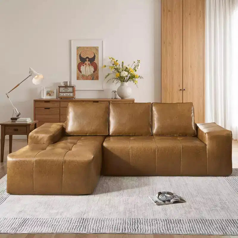 Divano componibile HOMLUX con penisola sinistra/destra, pelle sintetica a spedizione rapida o 4 tessuti Shimmer: montaggio zero, schiuma ad alta densità e molle insacchettate