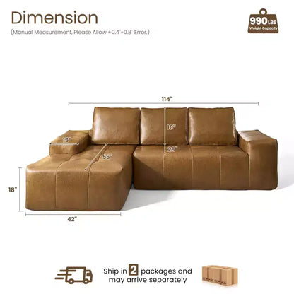 Divano componibile HOMLUX con penisola sinistra/destra, pelle sintetica a spedizione rapida o 4 tessuti Shimmer: montaggio zero, schiuma ad alta densità e molle insacchettate