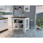 Isola cucina minimalista con contenitore, Tavolo isola cucina con 3 ampi ripiani sotto il tavolo, Organizer da piano per cucina