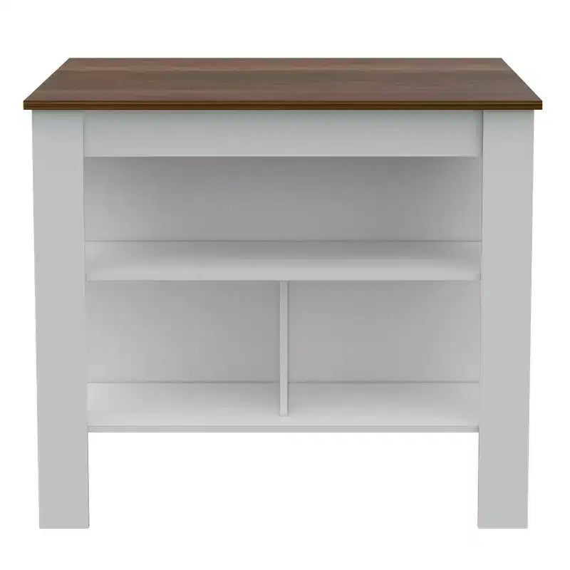 Isola cucina minimalista con contenitore, Tavolo isola cucina con 3 ampi ripiani sotto il tavolo, Organizer da piano per cucina