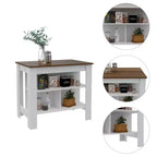 Isola cucina minimalista con contenitore, Tavolo isola cucina con 3 ampi ripiani sotto il tavolo, Organizer da piano per cucina
