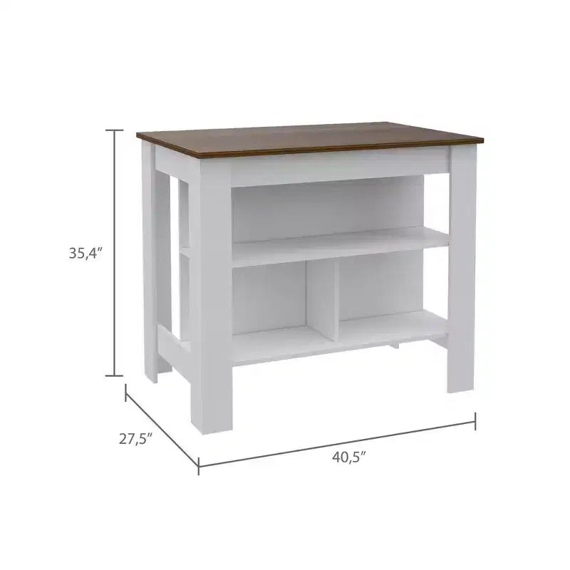 Isola cucina minimalista con contenitore, Tavolo isola cucina con 3 ampi ripiani sotto il tavolo, Organizer da piano per cucina