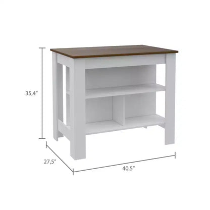 Isola cucina minimalista con contenitore, Tavolo isola cucina con 3 ampi ripiani sotto il tavolo, Organizer da piano per cucina