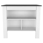 Isola cucina minimalista con contenitore, Tavolo isola cucina con 3 ampi ripiani sotto il tavolo, Organizer da piano per cucina