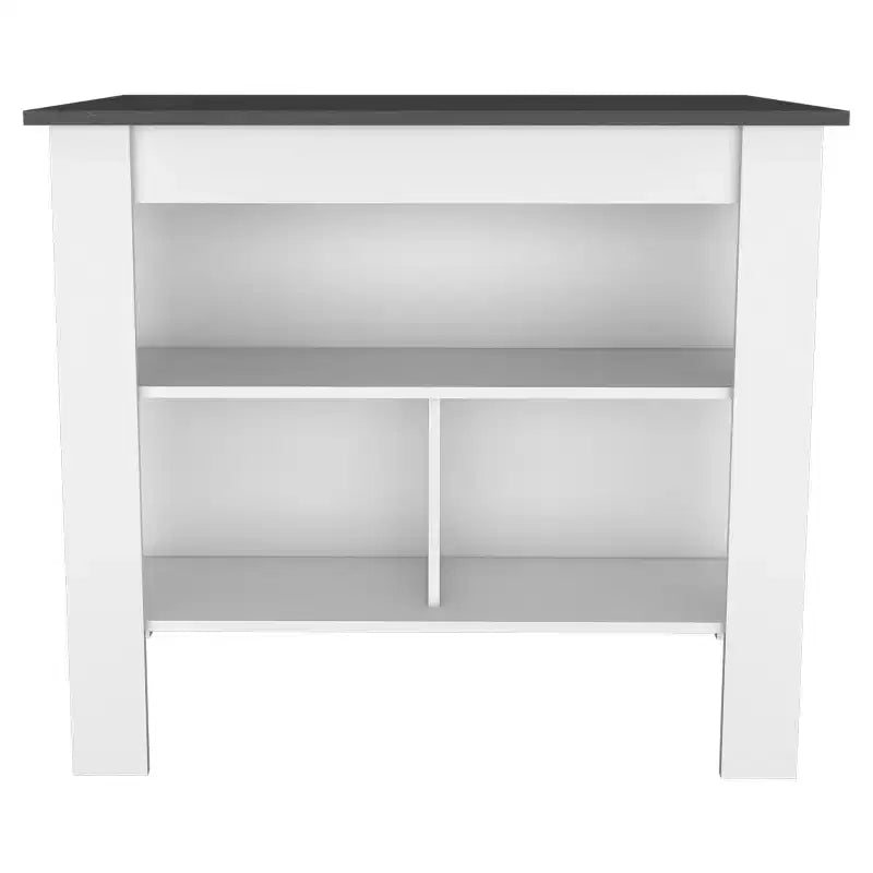 Isola cucina minimalista con contenitore, Tavolo isola cucina con 3 ampi ripiani sotto il tavolo, Organizer da piano per cucina