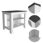 Isola cucina minimalista con contenitore, Tavolo isola cucina con 3 ampi ripiani sotto il tavolo, Organizer da piano per cucina