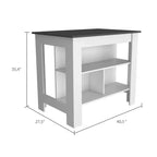 Isola cucina minimalista con contenitore, Tavolo isola cucina con 3 ampi ripiani sotto il tavolo, Organizer da piano per cucina
