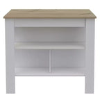 Isola cucina minimalista con contenitore, Tavolo isola cucina con 3 ampi ripiani sotto il tavolo, Organizer da piano per cucina
