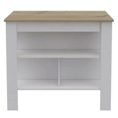 Isola cucina minimalista con contenitore, Tavolo isola cucina con 3 ampi ripiani sotto il tavolo, Organizer da piano per cucina