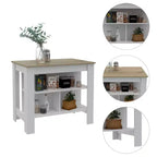 Isola cucina minimalista con contenitore, Tavolo isola cucina con 3 ampi ripiani sotto il tavolo, Organizer da piano per cucina