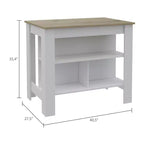 Isola cucina minimalista con contenitore, Tavolo isola cucina con 3 ampi ripiani sotto il tavolo, Organizer da piano per cucina