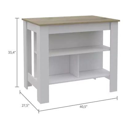 Isola cucina minimalista con contenitore, Tavolo isola cucina con 3 ampi ripiani sotto il tavolo, Organizer da piano per cucina