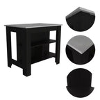 Isola cucina minimalista con contenitore, Tavolo isola cucina con 3 ampi ripiani sotto il tavolo, Organizer da piano per cucina