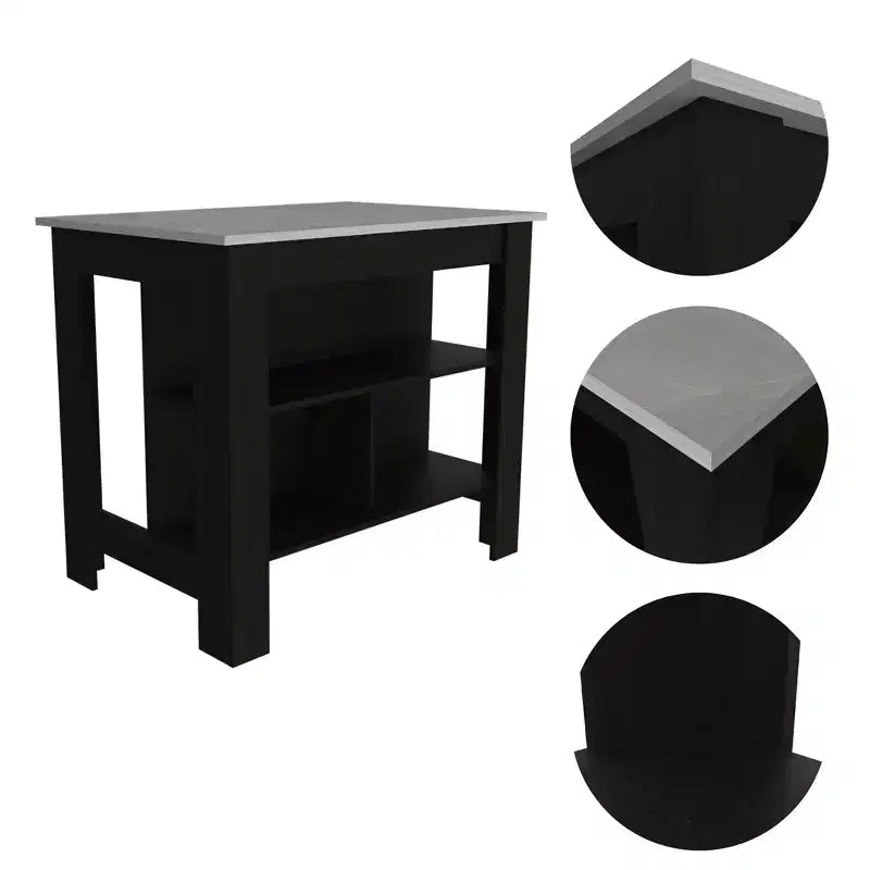 Isola cucina minimalista con contenitore, Tavolo isola cucina con 3 ampi ripiani sotto il tavolo, Organizer da piano per cucina