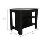 Isola cucina minimalista con contenitore, Tavolo isola cucina con 3 ampi ripiani sotto il tavolo, Organizer da piano per cucina