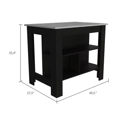 Isola cucina minimalista con contenitore, Tavolo isola cucina con 3 ampi ripiani sotto il tavolo, Organizer da piano per cucina
