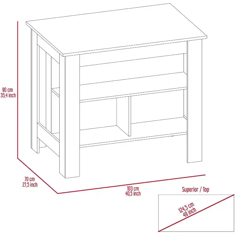 Isola cucina minimalista con contenitore, Tavolo isola cucina con 3 ampi ripiani sotto il tavolo, Organizer da piano per cucina