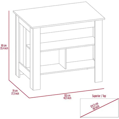 Isola cucina minimalista con contenitore, Tavolo isola cucina con 3 ampi ripiani sotto il tavolo, Organizer da piano per cucina