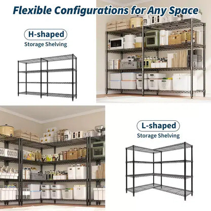 Scaffale in metallo resistente a 4 ripiani da 59 pollici di larghezza, capacità di 1060 libbre, mensola regolabile in filo metallico per dispensa, cucina, garage