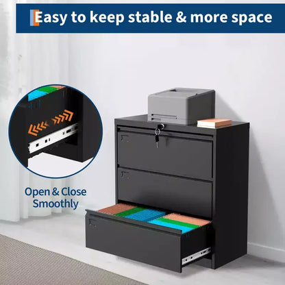 1 Armadio metallico con 3 cassetti per archivio, altezza 40 pollici, in acciaio laminato a freddo [Armadio per archivio laterale standard con 3 cassetti] Lamiera d'acciaio con rivestimento