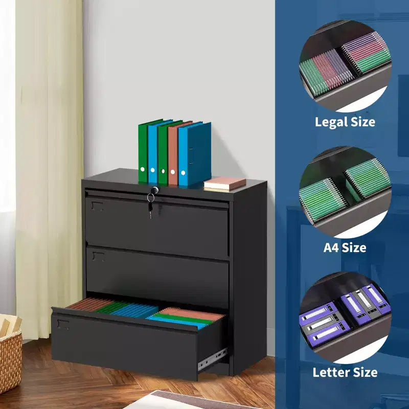 1 Armadio metallico con 3 cassetti per archivio, altezza 40 pollici, in acciaio laminato a freddo [Armadio per archivio laterale standard con 3 cassetti] Lamiera d'acciaio con rivestimento