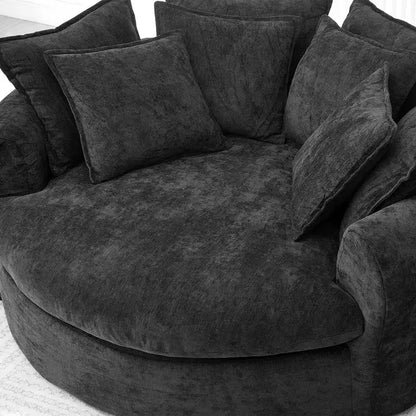 Chaise Longue Tonda 152 cm, Divano Loaf, Divano Tondo Senza Struttura, Letto Divano Completamente Imbottito con 8 Cuscini Decorativi