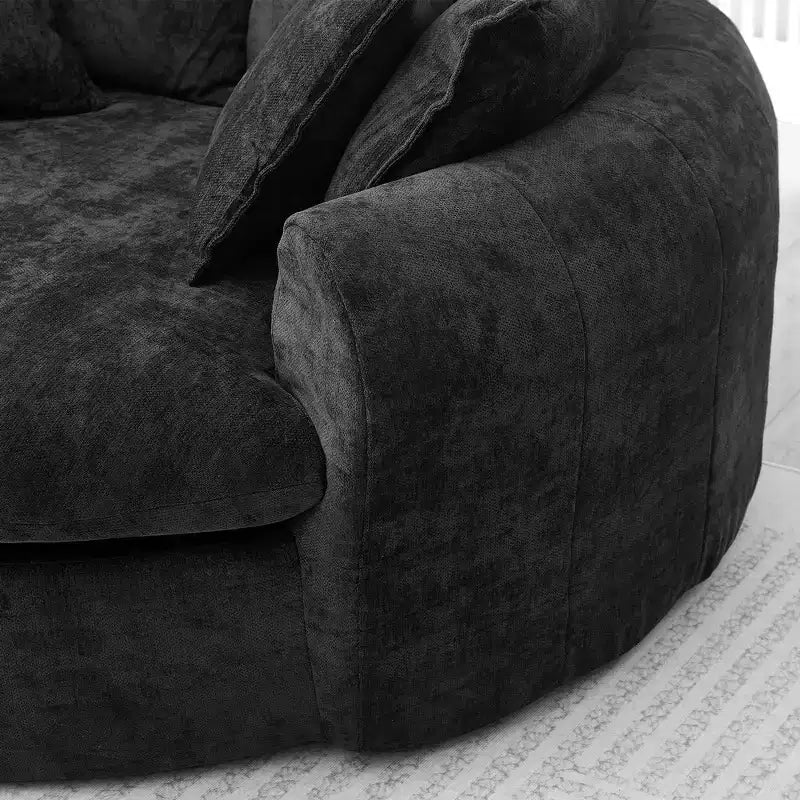 Chaise Longue Tonda 152 cm, Divano Loaf, Divano Tondo Senza Struttura, Letto Divano Completamente Imbottito con 8 Cuscini Decorativi