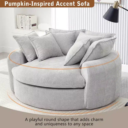 Chaise Longue Tonda 152 cm, Divano Loaf, Divano Tondo Senza Struttura, Letto Divano Completamente Imbottito con 8 Cuscini Decorativi