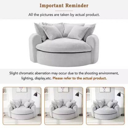 Chaise Longue Tonda 152 cm, Divano Loaf, Divano Tondo Senza Struttura, Letto Divano Completamente Imbottito con 8 Cuscini Decorativi