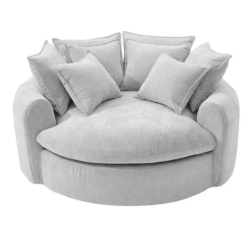 Chaise Longue Tonda 152 cm, Divano Loaf, Divano Tondo Senza Struttura, Letto Divano Completamente Imbottito con 8 Cuscini Decorativi