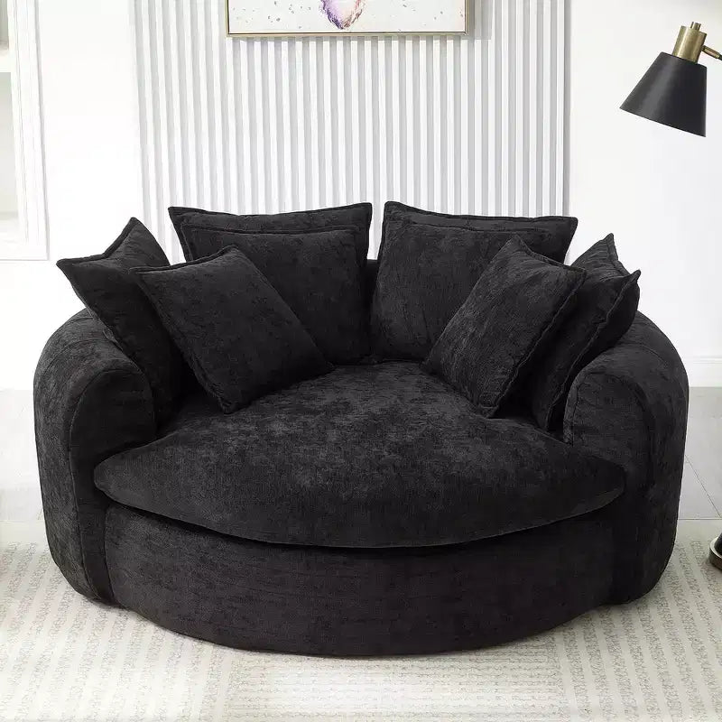 Chaise Longue Tonda 152 cm, Divano Loaf, Divano Tondo Senza Struttura, Letto Divano Completamente Imbottito con 8 Cuscini Decorativi