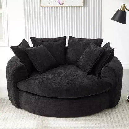 Chaise Longue Tonda 152 cm, Divano Loaf, Divano Tondo Senza Struttura, Letto Divano Completamente Imbottito con 8 Cuscini Decorativi