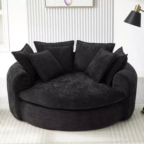 Chaise Longue Tonda 152 cm, Divano Loaf, Divano Tondo Senza Struttura, Letto Divano Completamente Imbottito con 8 Cuscini Decorativi