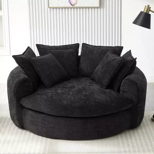 Chaise Longue Tonda 152 cm, Divano Loaf, Divano Tondo Senza Struttura, Letto Divano Completamente Imbottito con 8 Cuscini Decorativi